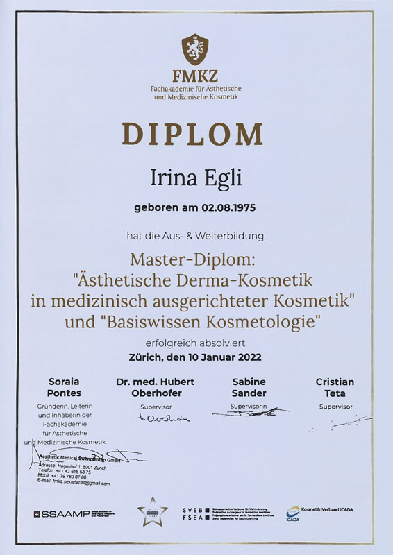 Master-Diplom in ästhetisch-medizinischer Derma-Kosmetik